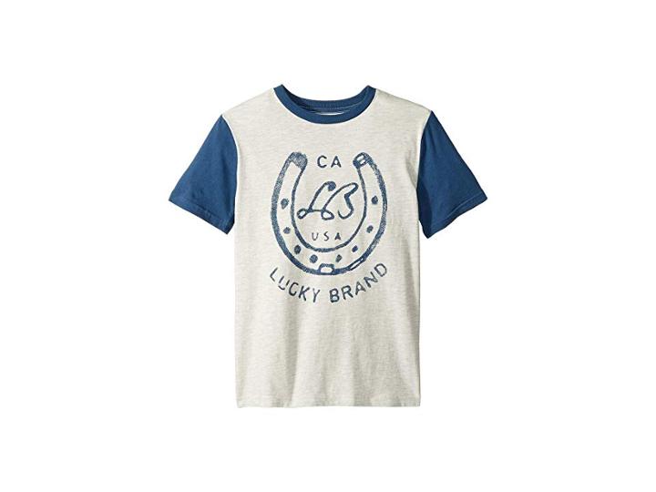 Lucky Brand Kids Short Sleeve Graphic Tee (big Kids) (oatmeal Heather) Boy's T Shirt