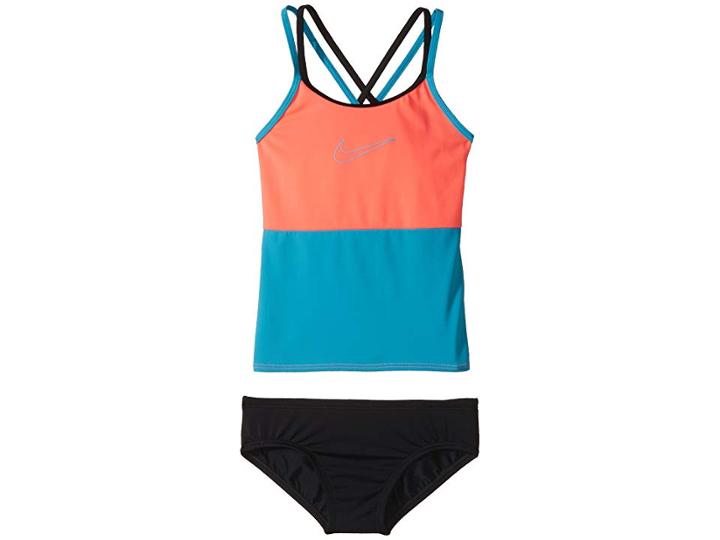 Nike Kids Color Surge Spiderback Tankini Set (big Kids) (light Blue Fury) Girl's Swimwear Sets