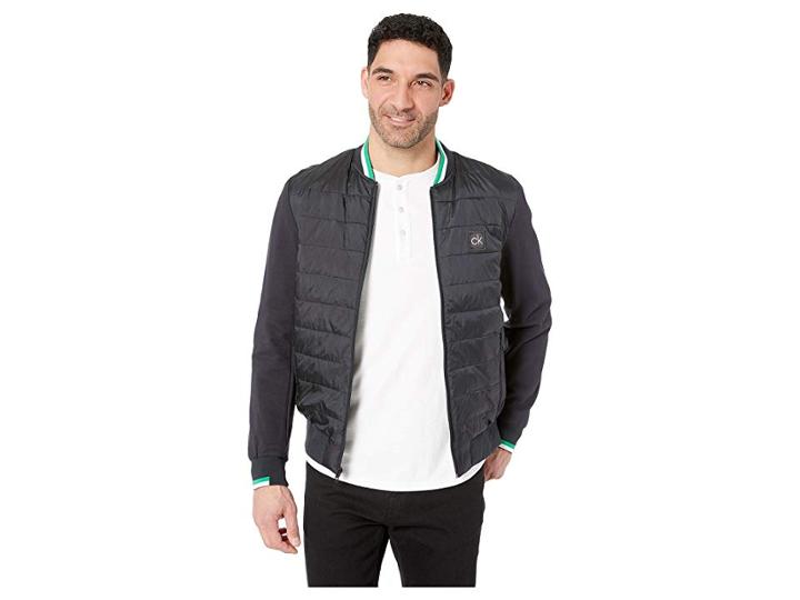 Calvin Klein Mix Media Layer 2 Puffer Baseball Jacket (sky Captain) Men's Coat