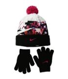 Nike Kids Graphic Pom Beanie Gloves Set (big Kids) (rush Pink) Beanies