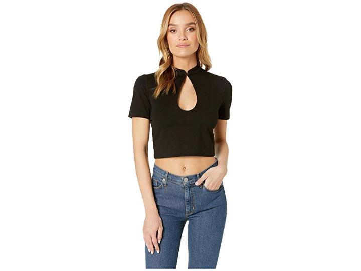 Bebe Keyhole Long Sleeve Top (jet Black) Women's Blouse