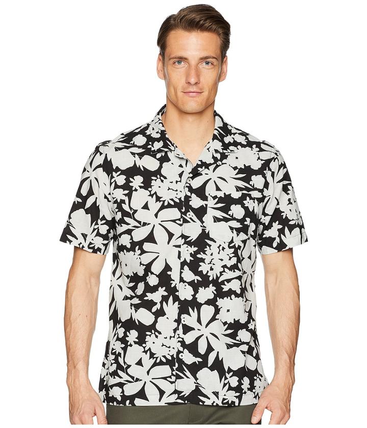 Todd Snyder Short Sleeve Floral Print Shirt (black) Men's Short Sleeve Button Up