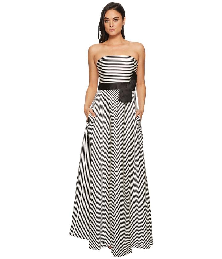Halston Heritage Strapless Striped Structure Gown (cream/black Stripe) Women's Dress