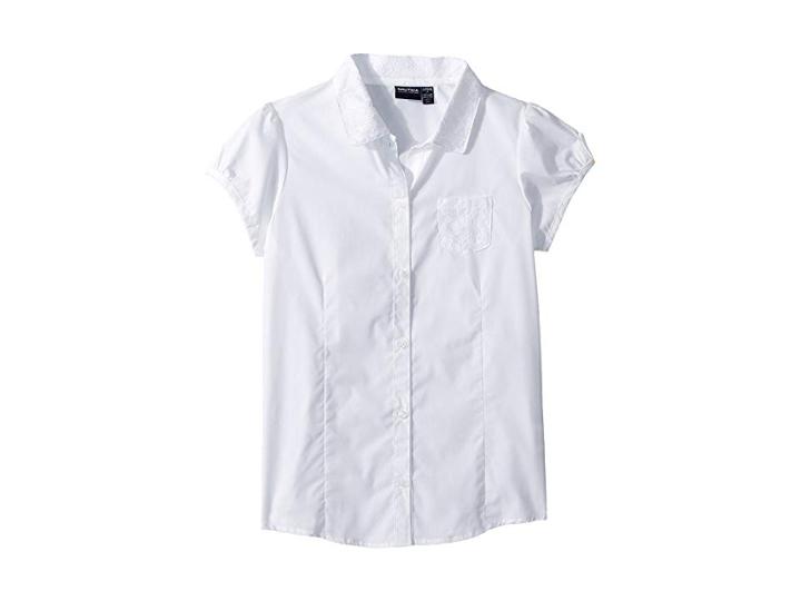 Nautica Kids Short Sleeve Woven Top With Lace (big Kids) (white) Girl's Sweater