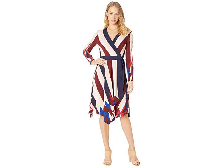 Bcbgmaxazria Isabella Asymmetric Wrap Dress (cabernet Multi) Women's Dress