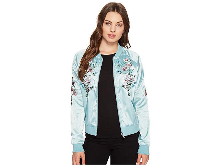 Romeo & Juliet Couture Flower Embroidered Varsity Jacket (mint) Women's Jacket