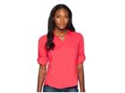 Royal Robbins Expedition Chill Stretch 3/4 Sleeve Top (rose Red) Women's Long Sleeve Button Up