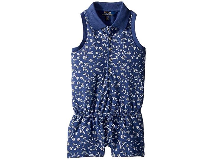 Polo Ralph Lauren Kids Floral Stretch Mesh Romper (toddler) (navy/cream Multi) Girl's Jumpsuit & Rompers One Piece