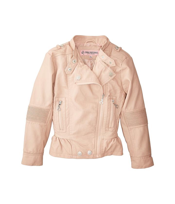 Urban Republic Kids Alice Faux Leather Moto Jacket W/ Ribbed Elbow And Peplum (little Kids/big Kids) (rose Smoke) Girl's Jacket