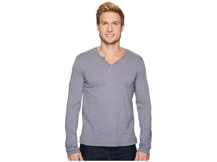 Mod-o-doc Les Carillo Long Sleeve Notch Slub Jersey V-neck (grey Sky) Men's Clothing