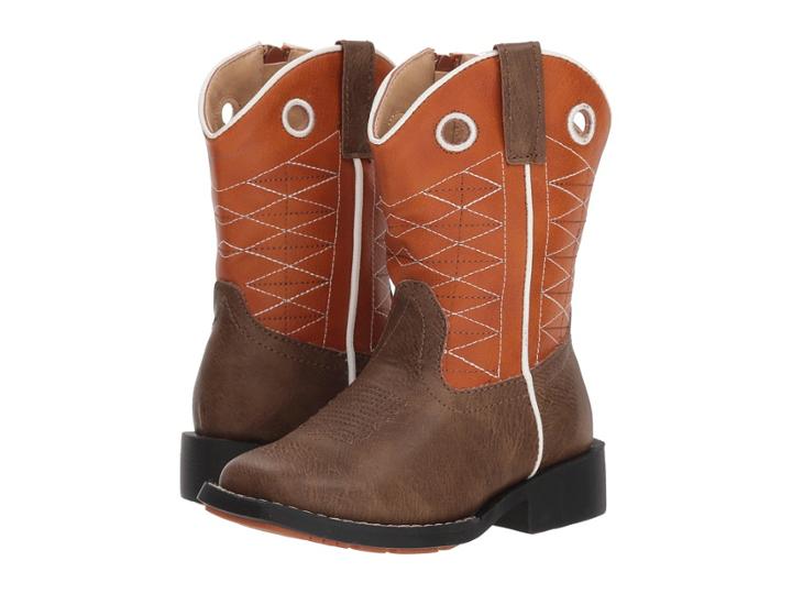 Roper Kids Boone (toddler) (brown Faux Leather Vamp/orange Shaft) Cowboy Boots