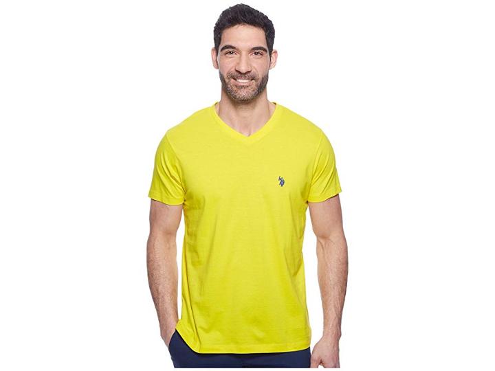 U.s. Polo Assn. V-neck Short Sleeve T-shirt (cyber Yellow) Men's Short Sleeve Pullover
