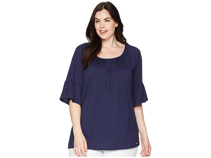 Michael Michael Kors Plus Size Gathered Sleeve Peasant Top (true Navy) Women's Clothing