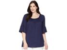 Michael Michael Kors Plus Size Gathered Sleeve Peasant Top (true Navy) Women's Clothing