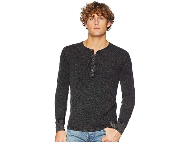 Frye Matthew Knit Henley (jet Black Acid Wash) Men's Clothing