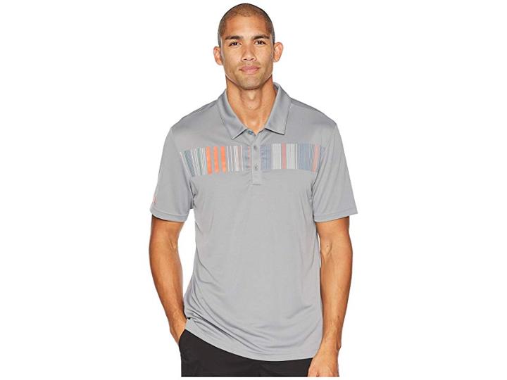 Adidas Golf Chest Stripe Polo (grey Three) Men's Clothing