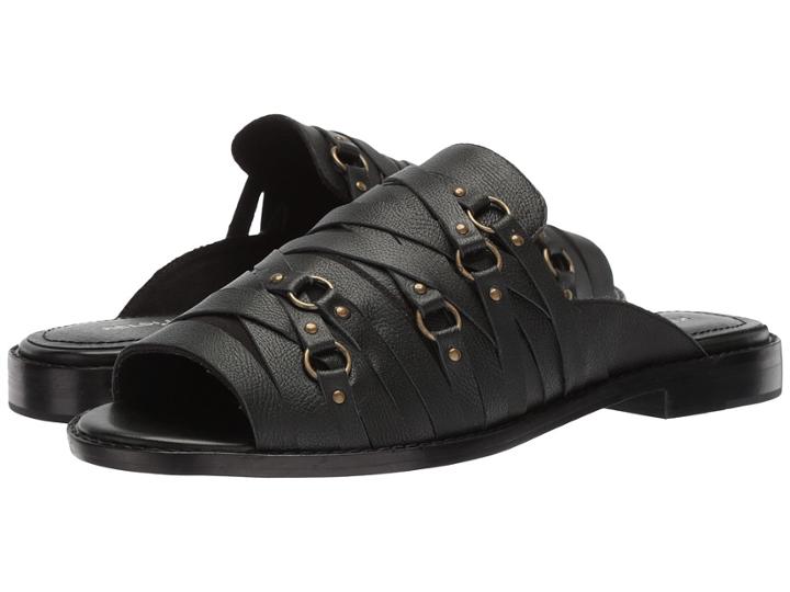 Kelsi Dagger Brooklyn Slope Flat Sandal (black Leather) Women's Shoes