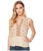 Lucky Brand Mix Print Peplum Top (natural Multi) Women's Sleeveless