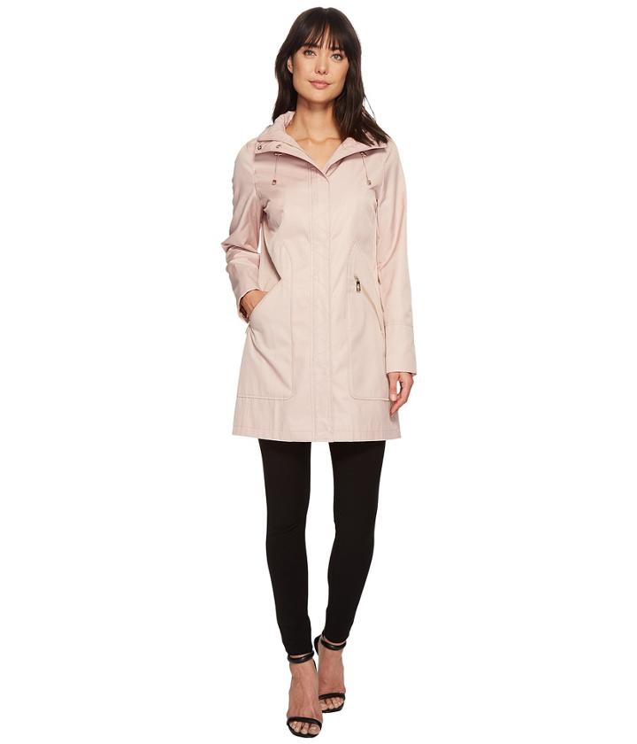 Ivanka Trump Zipper Front Oversized Pocket Hooded Raincoat (blush) Women's Coat