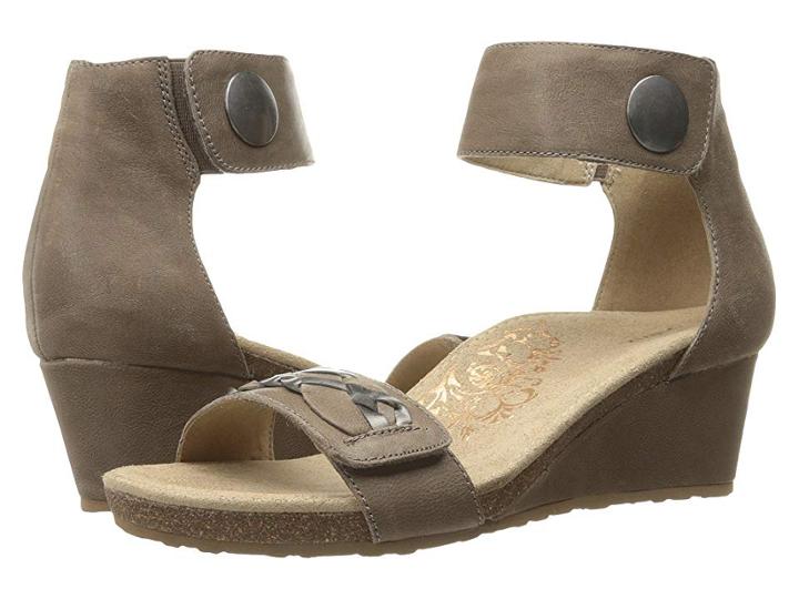 Aetrex Becca Ankle Strap Wedge (stone) Women's  Shoes
