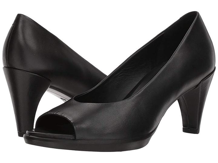 Ecco Shape 55 Peep Toe Sleek (black Calf Leather) High Heels