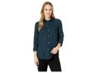 Chaps Yarn-dye Twill Long Sleeve Shirt (blue Multi) Women's Clothing