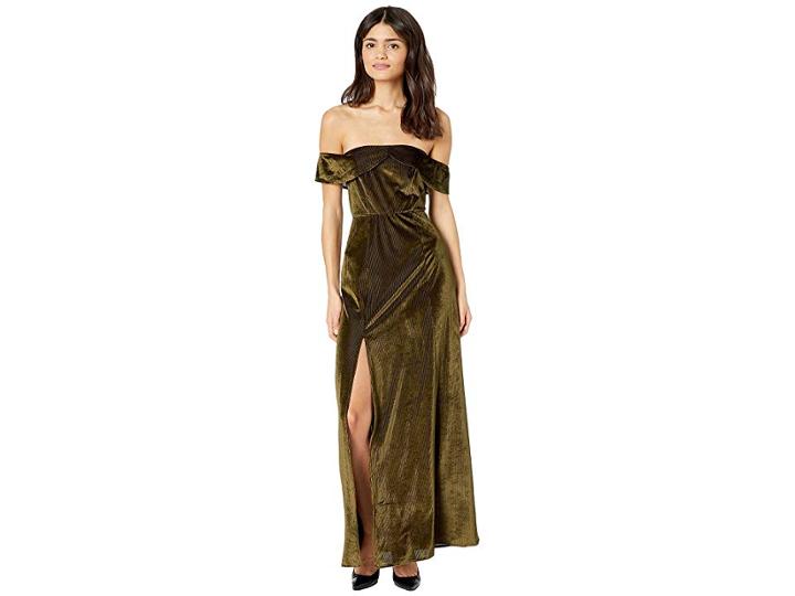 Show Me Your Mumu Upton Off The Shoulder Maxi Dress (velvet Rib Pine) Women's Dress