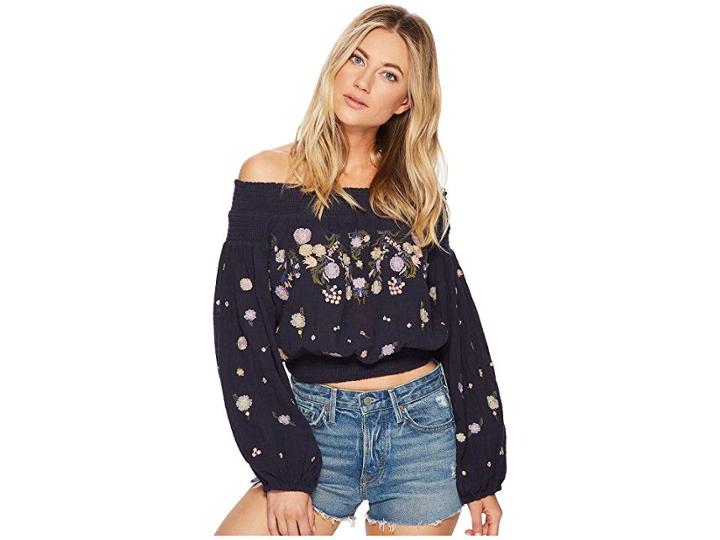Free People Saachi Smocked Top (navy) Women's Clothing