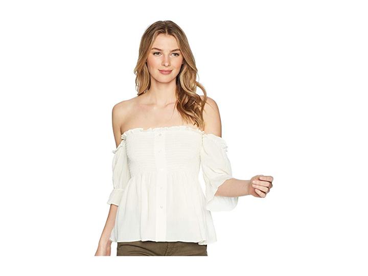 1.state Off Shoulder Button Down Top With Smocking (antique White) Women's Clothing