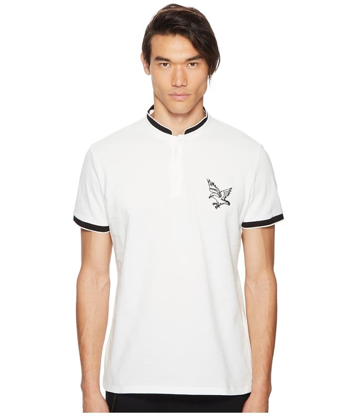 The Kooples Polo Shirt With Stand-up Collar And Cuba Map Embroidery On Back (ecru) Men's T Shirt