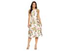 Tahari By Asl Floral Print Cocktail Midi Dress (ecru/olive/coral) Women's Dress