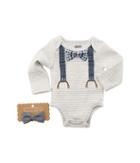 Mud Pie Long Sleeve Crawler With Interchangeable Bow Ties (infant) (gray) Boy's Jumpsuit & Rompers One Piece