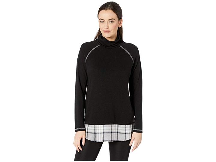 Karen Kane Plaid Hem Turtleneck Sweater (black) Women's Sweater