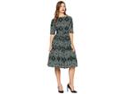 Unique Vintage 1940s Style Sleeved Sally Swing Dress (green Print) Women's Dress