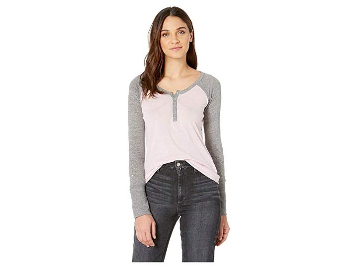 Chaser Blocked Jersey Henley Tee (pink Diamond/streaky Grey) Women's T Shirt
