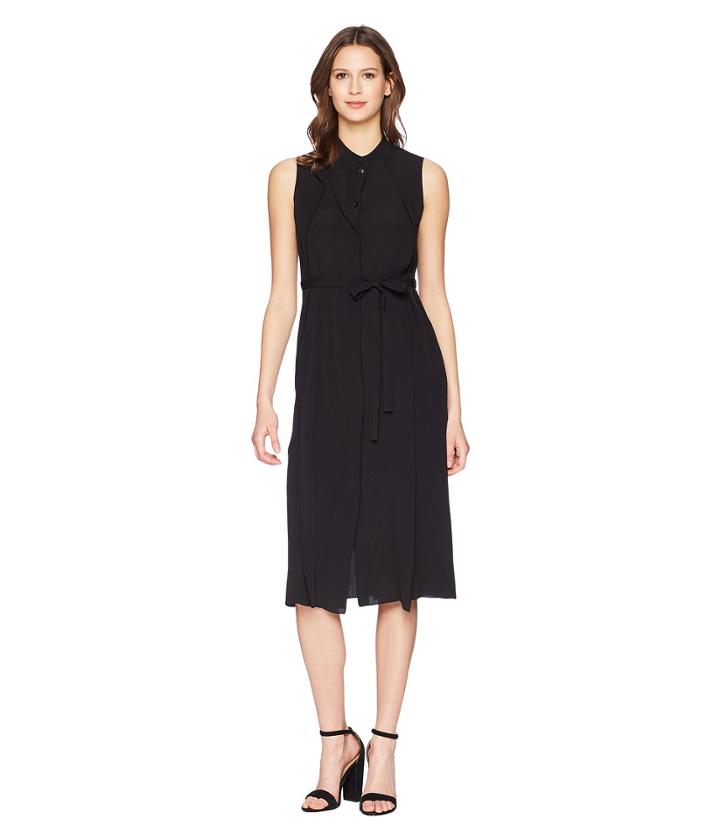 Jil Sander Navy Sleeveless Crepe De Chine Dress (black) Women's Dress