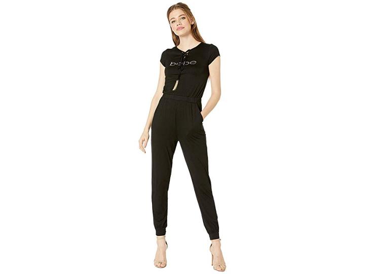 Bebe Lace-up Tassel Jumpsuit (black) Women's Jumpsuit & Rompers One Piece