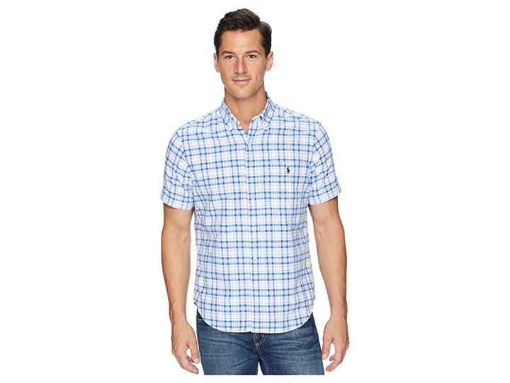 Polo Ralph Lauren Button Down Short Sleeve Sport Shirt (marian Blue Mutli) Men's Clothing