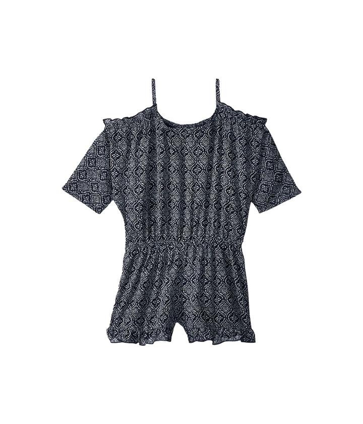 Ella Moss Girl Slit Shoulder Chiffon Romper (big Kids) (spring Night) Girl's Jumpsuit & Rompers One Piece