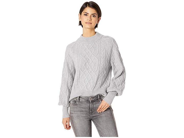 1.state Crew Neck Mixed Cable Sweater (light Heather Grey) Women's Sweater