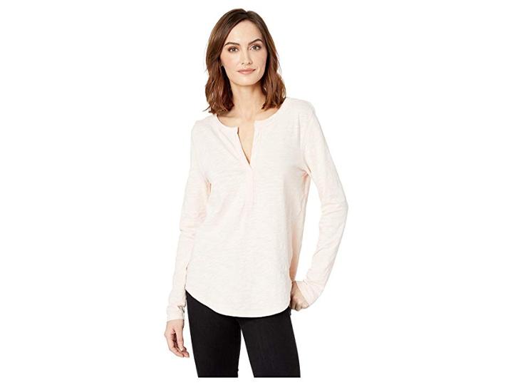 Lilla P Split-neck Henley In Loose Knit Slub (petal) Women's Long Sleeve Pullover