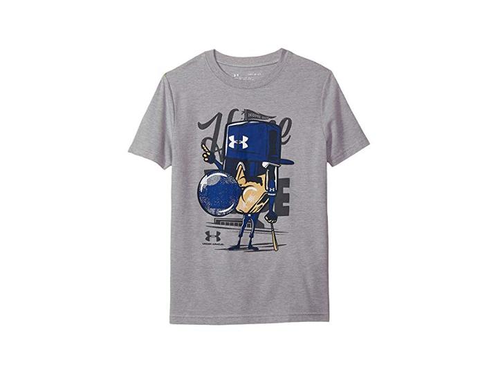 Under Armour Kids Home Plate Short Sleeve Tee (big Kids) (steel Light Heather/green Typhoon/stealth Gray) Boy's T Shirt