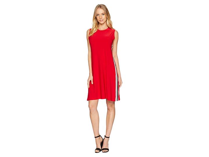 Kamalikulture By Norma Kamali Side Stripe Sleeveless Swing Dress (tango/engineered Stripe) Women's Dress