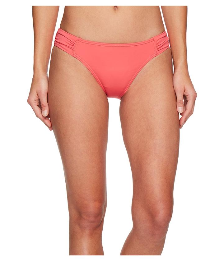 Tommy Bahama Pearl Side-shirred Hipster Bikini Bottom (coral Glow) Women's Swimwear