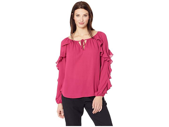Karen Kane Tie-front Ruffle Sleeve Top (cherry) Women's Clothing