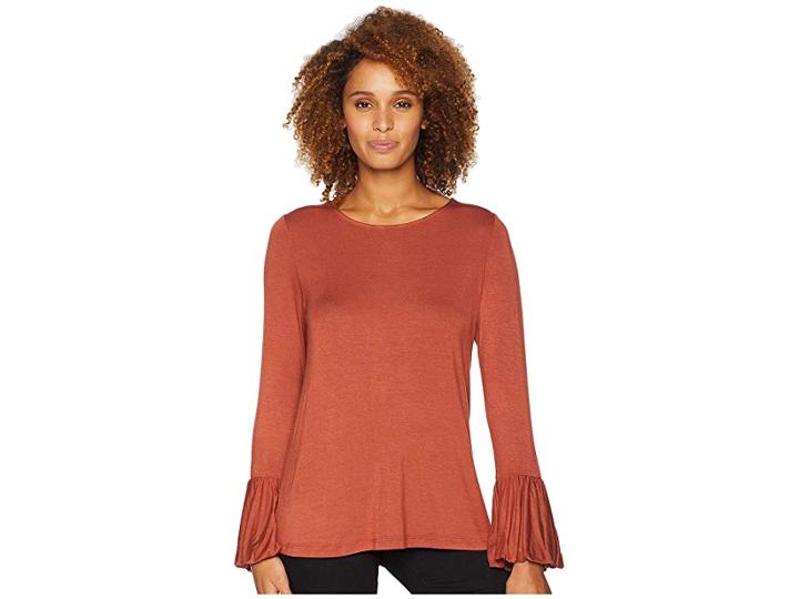 Bobeau Solid Long Sleeve W/ Balloon Sleeves (baked Clay) Women's Clothing
