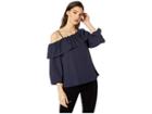 1.state Long Sleeve One Shoulder Ruffle Edge Blouse (lunar Navy) Women's Blouse