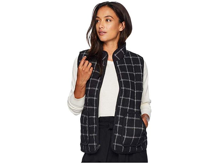 Mod-o-doc Windowpane Flannel Plaid Quilted Vest With Corduroy Trim (black) Women's Vest