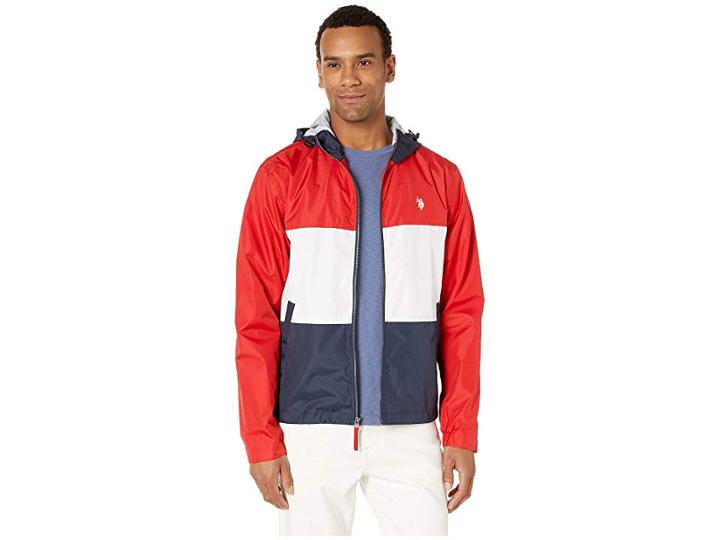 U.s. Polo Assn. Tricolor Block Hooded Windbreaker (engine Red) Men's Clothing