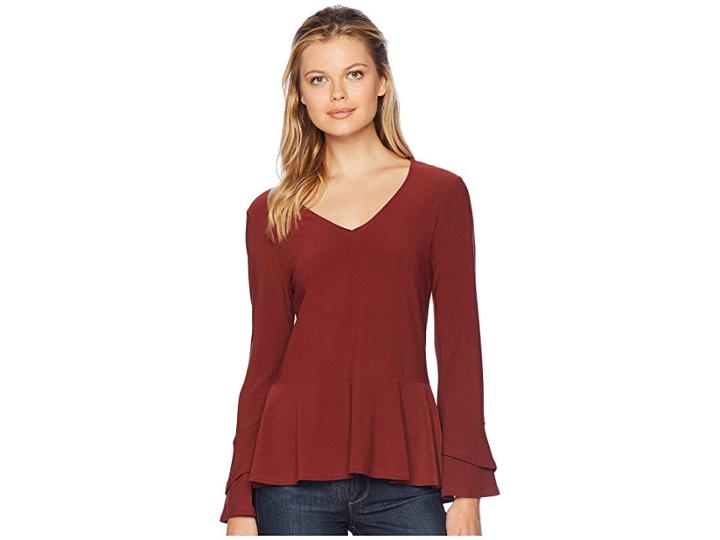 Eci Long Sleeve Flared Top (rust) Women's Clothing